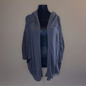 Roxy Sweater Navy Blue Sz M Open Cardigan Hood Mesh Sleeves Cotton Beach 90s Y2K